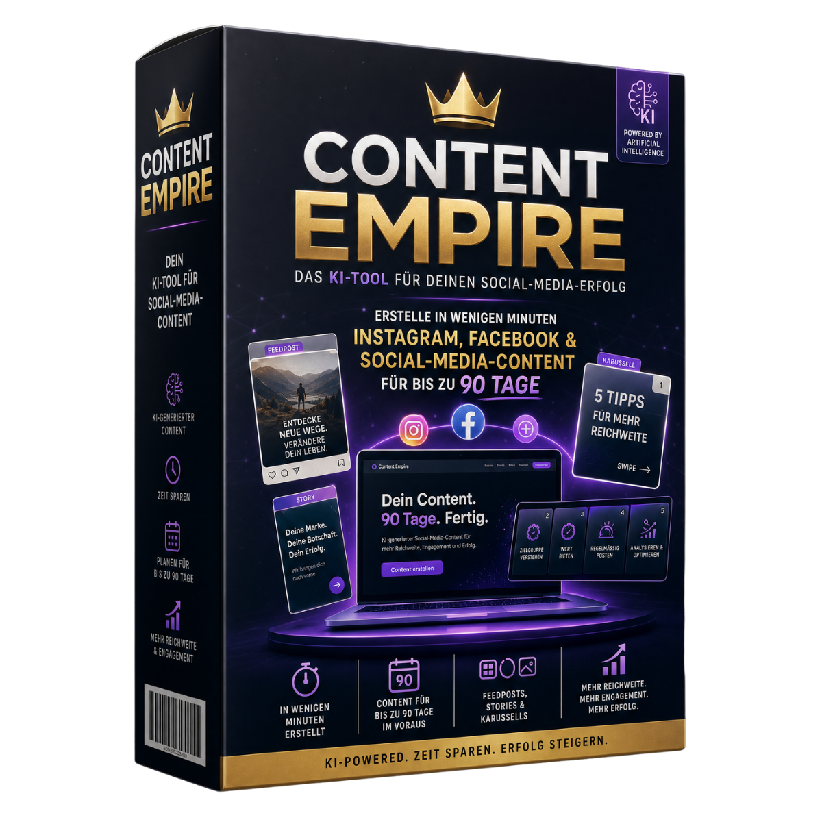 Content Empire – KI-Tool Box-Mockup für Social-Media-Content